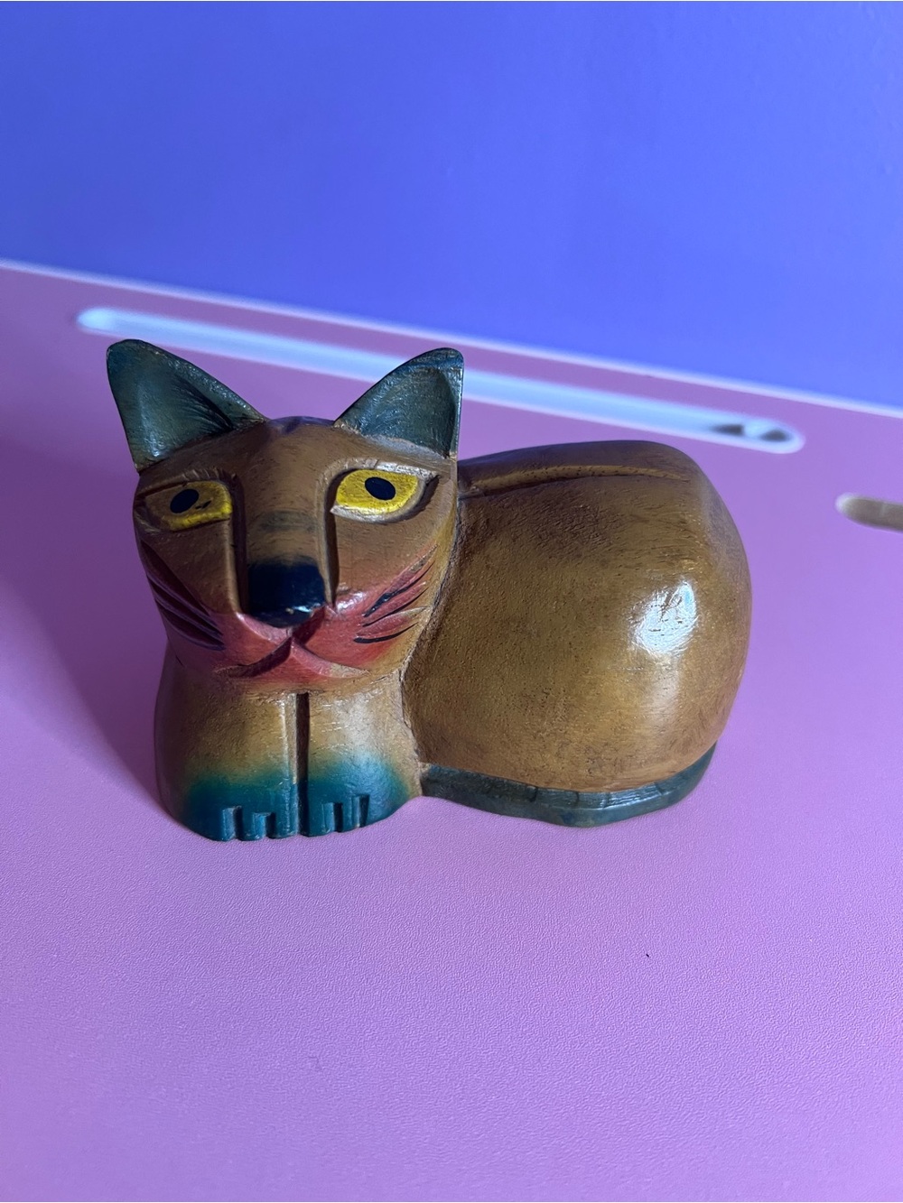 Wooden Hand Painted Cat Figurine